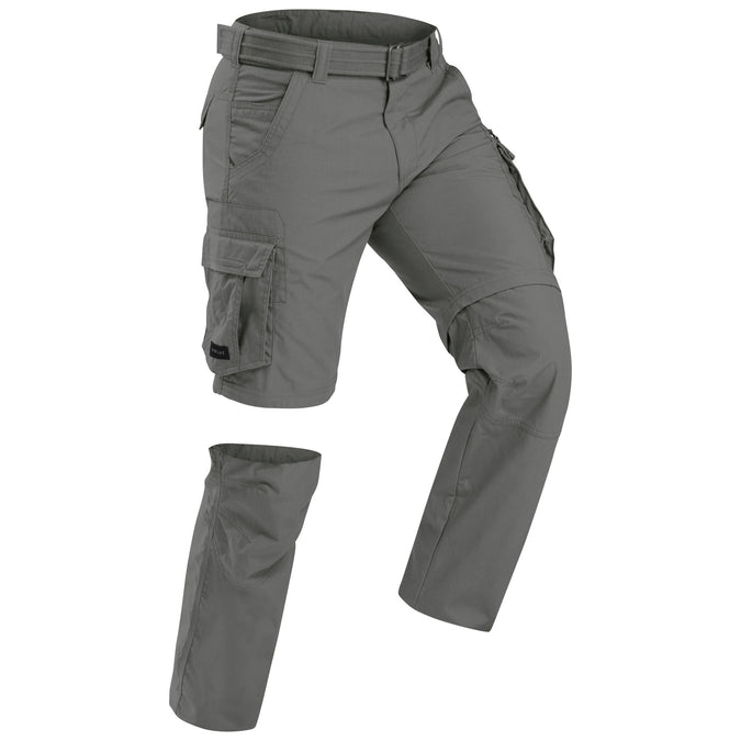 Men's Travel Backpacking Zip-Off Cargo Pants - Travel 100 Zip-Off - khaki